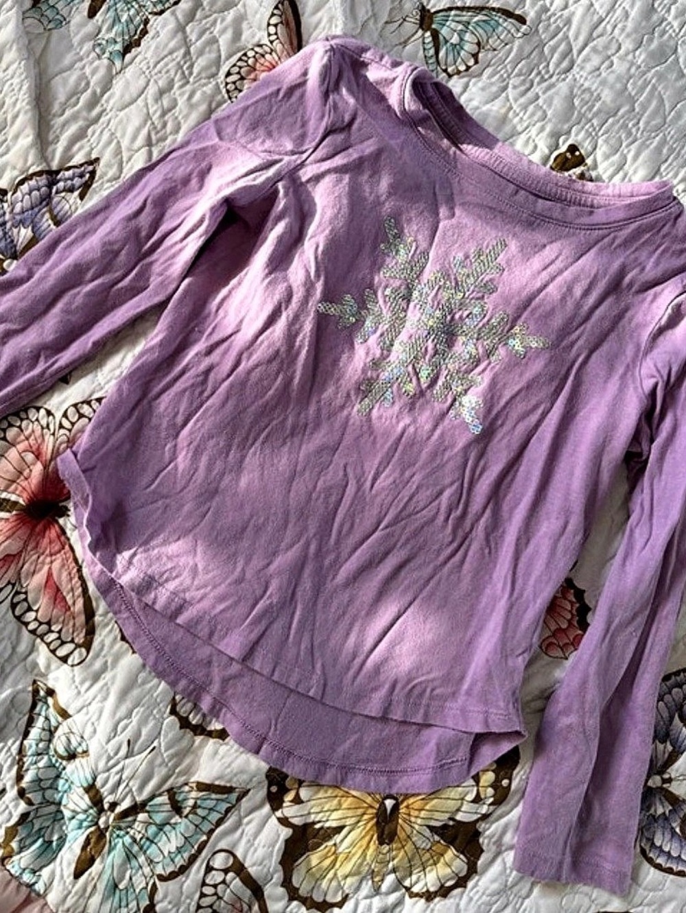 Gap Girls Long Sleeve Sequin Tee in Purple Size Small